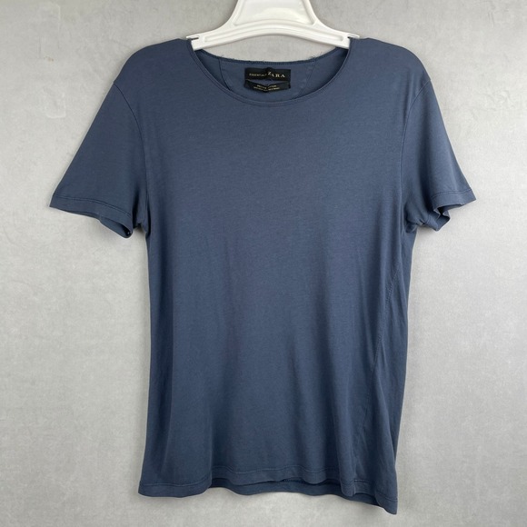 Zara Tops - Zara Essentials Deluxe Cotton T-Shirt Wmn M Slate Blue Chic Raw Neck‎ Portugal